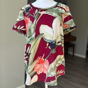 AnnTaylor red blouse with flowers